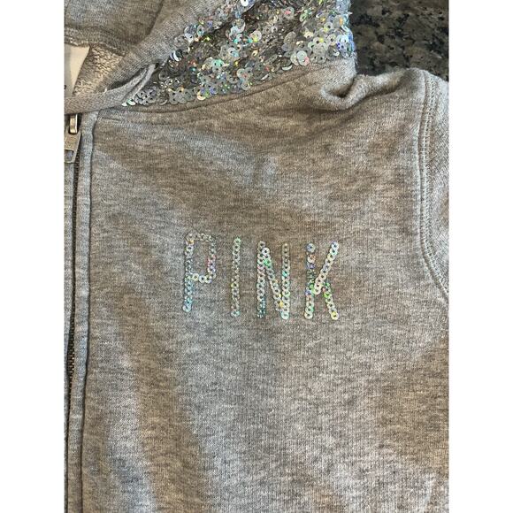Victorias Secret Pink Graphic Limited Edition Sequined Hood Velour Hoodie SZ XS - Picture 3 of 6